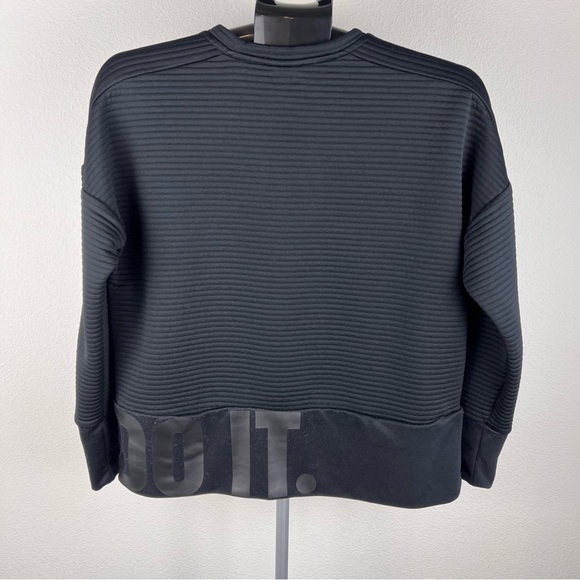 Nike Dri-FIT Ribbed Crewneck Sweatshirt Black Just Do It Logo Women’s S - Picture 3 of 9